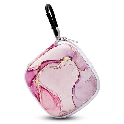 Unique Patterned Portable EVA Earbud Case with Carabiner | Printed Earbud Holder With Sturdy Carabiner, Multi-Use Storage For Earphones, Headphones, SD Cards & Small Electronic Chips - color: pink marble