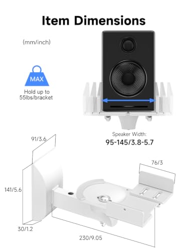 suptek Small Dual Side Clamping Bookshelf Speaker Wall Mounting Bracket for Small Surrounding Sound Speakers, Hold up to 55lbs White SPM201SW - size: Small--white