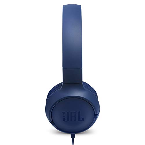 JBL Tune 500 - Wired On-Ear Headphones - Blue | JBL Pure Bass Sound, 1-button remotemic, Lightweight and foldable design, Tangle-free flat cable, Ask Siri or Google Now
