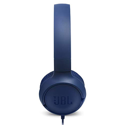 JBL Tune 500 - Wired On-Ear Headphones - Blue | JBL Pure Bass Sound, 1-button remotemic, Lightweight and foldable design, Tangle-free flat cable, Ask Siri or Google Now