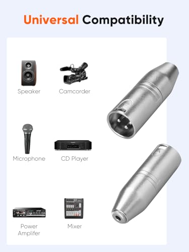 3.5mm to XLR Male Stereo,3 Pin XLR to 1/8'' inch TRS Microphone Extender | 2PCS 3.5mm TRS Mini-Jack to XLR Audio Jack Converter for Camcorder,Mixer,Speaker,Microphone,Amplifier - size: XLR Male