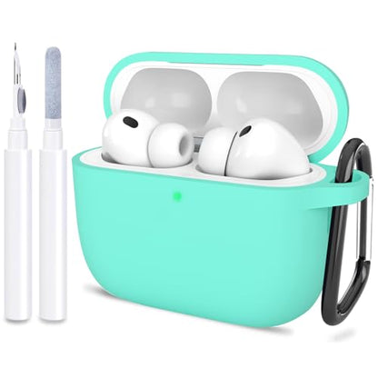 Compatible with AirPods Pro 3 Case, Protective Soft Silicone Cover with Keychain Cleaning Kit for Women Men for Apple AirPods Pro 3rd Generation(2025), Front LED Visible, Mint Green - color: C-Mint Green