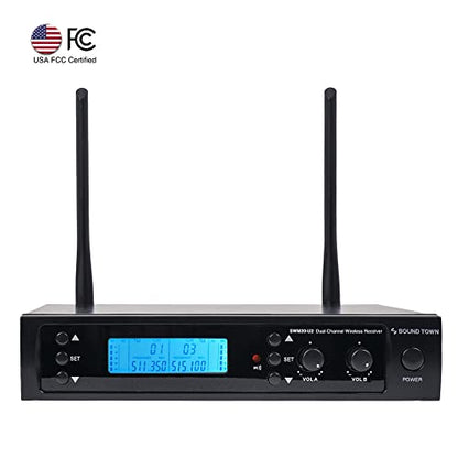 Sound Town 200-Channel Professional UHF Wireless Microphone System with 2 Handheld Microphones, for Church, Business Meeting, Outdoor Wedding and Karaoke - color: Solid Black
