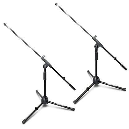 AxcessAbles Low-Profile Microphone Tripod Stand with Boom Arm | Adjustable Height Short Floor Mic Stand with Boom | Kick Drum Mike Stands | Guitar Amp Stands (2-Pack) - style: 2 Mic Stands