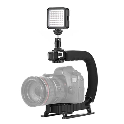PULUZ U/C Shape Video Action Stabilizing Handle Grip Handheld Stabilizer Kit with Phone Clamp + LED Studio Light for Canon Sony Nikon Cameras and Home DV Camera Smartphones - style: stabilizer kits 2