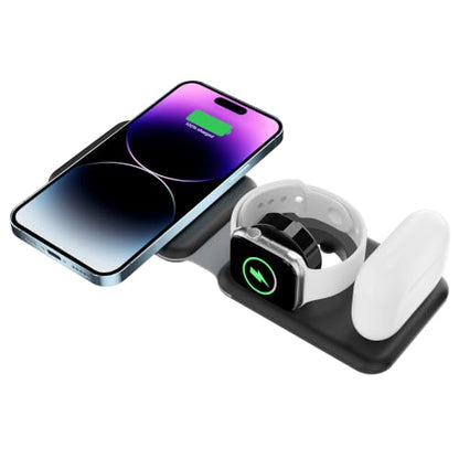 3 in 1 Wireless Charger, Foldable Magnetic Charging Station, Fast Travel Wireless Charging Pad for Multiple Apple Devices - color: Black