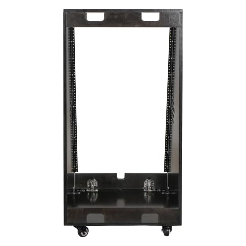 Sound Town DIY 20U Slanted Studio Rack with 2U Lower Storage, Casters, for Home Studio and Recording Room, Baltic Birch Plywood, Black Espresso (SDRK-20TD) - size: 20U,Black Espresso