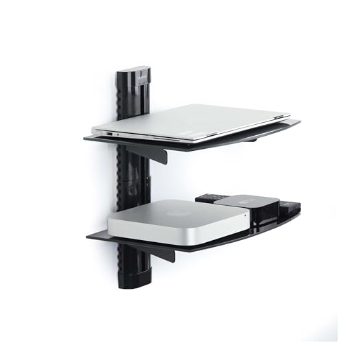 StarTech Dual Floating Wall-Mounted AV Shelves, Tempered Glass Shelves | Adjustable Height Shelf For Under TV AV Equipment, 2B-WALL-MOUNT-SHELF - style: Dual