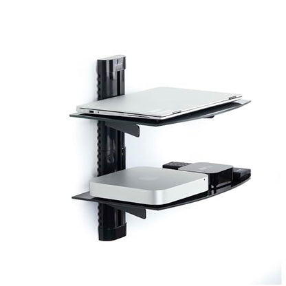 StarTech Dual Floating Wall-Mounted AV Shelves, Tempered Glass Shelves | Adjustable Height Shelf For Under TV AV Equipment, 2B-WALL-MOUNT-SHELF - style: Dual
