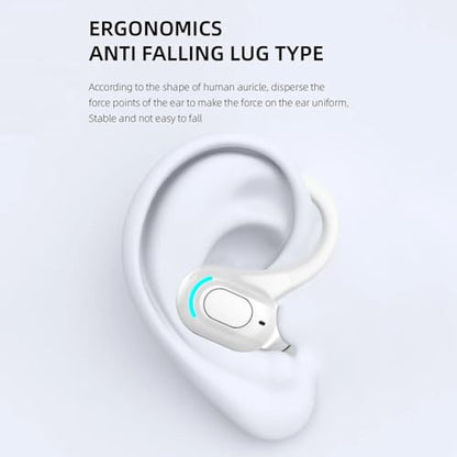 Wireless Headset Business Headphones,Waterproof Hanging Single Ear Earbuds,Mono Wireless Headset Noise Cancelling Sports Wireless Earpiece with Mic for Smart Phones (White) - color: White