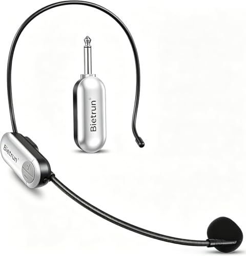 Bietrun UHF Wireless Microphone Headset, 165ft Range, Working Time 6H, 1/4''Plug, Wireless Headset Mic ＆Handheld Mic 2 in 1, for Karaoke Speaker, Amplifier, Speakers, PA System, Teaching, Fitness - color: White