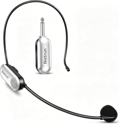 Bietrun UHF Wireless Microphone Headset, 165ft Range, Working Time 6H, 1/4''Plug, Wireless Headset Mic ＆Handheld Mic 2 in 1, for Karaoke Speaker, Amplifier, Speakers, PA System, Teaching, Fitness - color: White