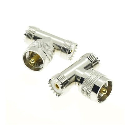 UHF Male Female to UHF Male Female Connector PL259 to SO239 T Right Angle 3 Way RF Coax Coaxial Adapter(UHF-JKK) - color: UHF-JKK