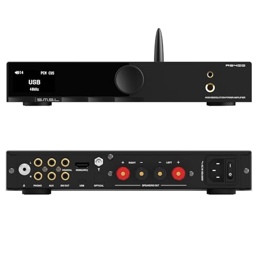 SMSL AS400 Amplifier with DAC Headphone Amp & Preamp 165W x2 Class D Amp | MA5332MS MQA CD CS43131 Bluetooth 5.1 2.1 Sub USB/HDMI ARC/Phono /Coax/Opt/RCA/Phono In 6.35mm/4.4mm HP For TV/PC Home Audio