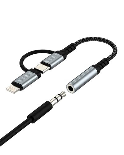 USB C Lightning to 3.5mm Headphone Jack Adapter(2in1)for iPhone 16 15 14 AUX Audio Cable Splitter for Apple Compatible for Samsung for iPad Earphone Connector Android Car Auxiliary Headset Accessories