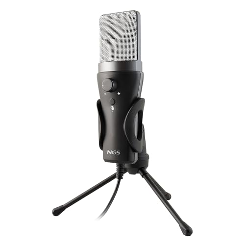 NGS MS120 USB Cardioid Microphone for Streaming, Podcast and Gaming, Latency-Free Monitoring, Volume Control, Mute Button, Plug & Play, for PC, PS4, PS5, Non-Slip Mount