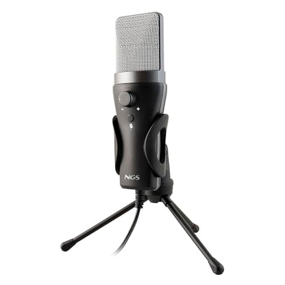 NGS MS120 USB Cardioid Microphone for Streaming, Podcast and Gaming, Latency-Free Monitoring, Volume Control, Mute Button, Plug & Play, for PC, PS4, PS5, Non-Slip Mount