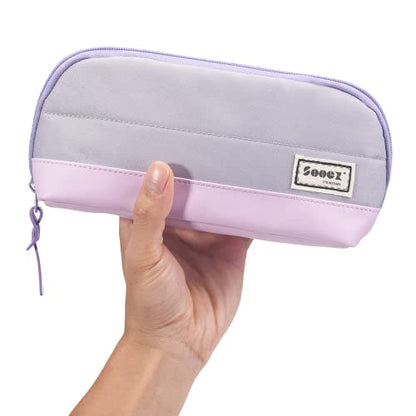 Sooez Wide-Opening Pencil Pen Case, Lightweight & Spacious Pencil Pouch Zipper Stationery Bag, Aesthetic Supply with Triangular Design for Adults, Purple - color: Purple