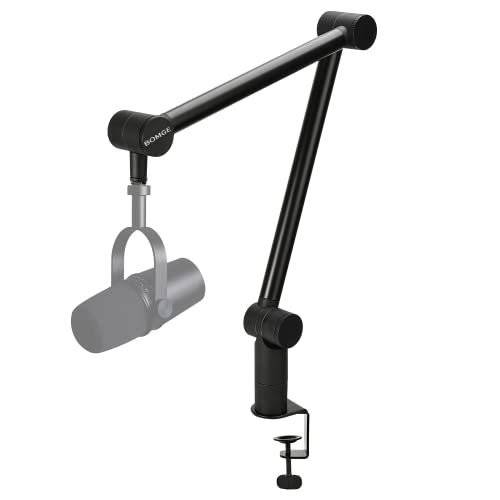Boom Arm Mic Stand - Adjustable Heavy Duty Suspension Boom Scissor Arm Stand with Cable Management Channels, Desk Clamp for Podcasts, Streaming, Gaming, Home Office, Recording (Black)