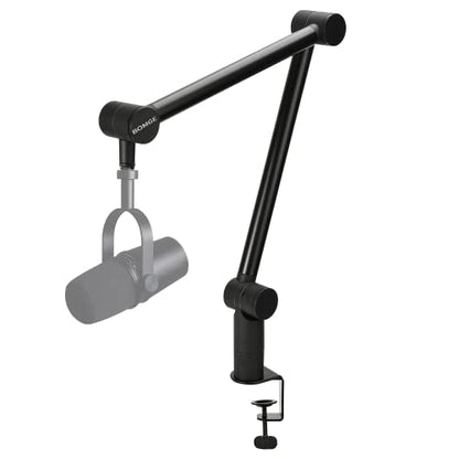Boom Arm Mic Stand - Adjustable Heavy Duty Suspension Boom Scissor Arm Stand with Cable Management Channels, Desk Clamp for Podcasts, Streaming, Gaming, Home Office, Recording (Black)