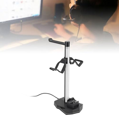 3 in 1 Controller Stand, RGB Headset and 2 Pro Controller Holder with 2 USB .0 Ports and 1 USB C Port, for Gaming Accessories Organization and Charging