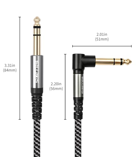 2-Pack 1/4 Inch TRS Cable Right Angle to Straight,3.3FT, 6.35mm Balanced 1/4 Audio Cable for Electric Guitar Bass Keyboard Mixer Amplifier Speaker - color: 3Ft