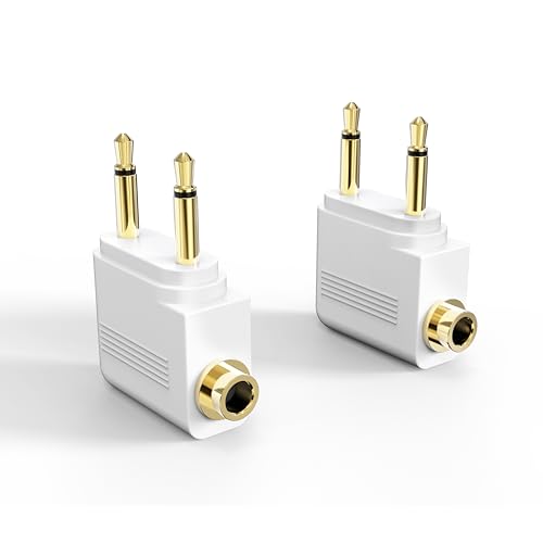 MEE Audio Airplane Headphone Adapter for in-Flight Entertainment Systems - Dual 3.5mm Male to 3.5mm Female - Works with Headphones, Headsets, and Bluetooth Adapters (2 Pack), White - color: White