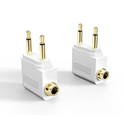 MEE Audio Airplane Headphone Adapter for in-Flight Entertainment Systems - Dual 3.5mm Male to 3.5mm Female - Works with Headphones, Headsets, and Bluetooth Adapters (2 Pack), White - color: White