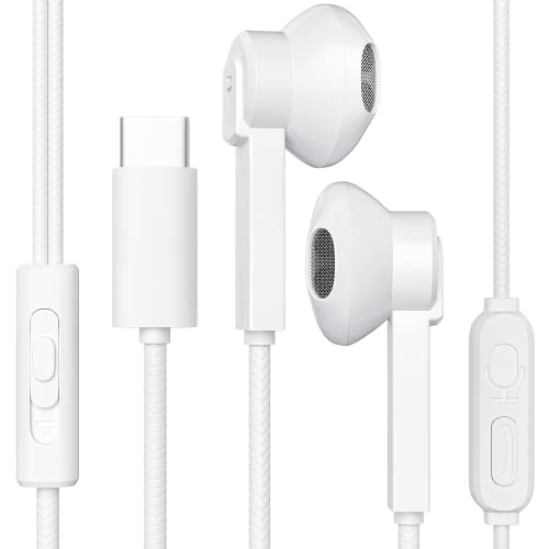 D & K Exclusives USB C Wired Earbuds with Microphone and Volume Control – in Ear Type C Headphones with Braided Cable, Built in Mic & Remote for Calls, Music, Laptop and Smartphone