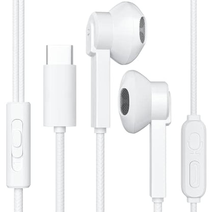 D & K Exclusives USB C Wired Earbuds with Microphone and Volume Control – in Ear Type C Headphones with Braided Cable, Built in Mic & Remote for Calls, Music, Laptop and Smartphone