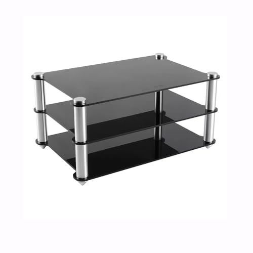 Transparent HiFi Racks Desktop Media Stand, Small Audio Component Rack, Mini AV Media Storage Cabinet, Acrylic Desk Shelf Organizer Stereo Tower(Black) - color: Black