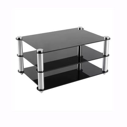 Transparent HiFi Racks Desktop Media Stand, Small Audio Component Rack, Mini AV Media Storage Cabinet, Acrylic Desk Shelf Organizer Stereo Tower(Black) - color: Black