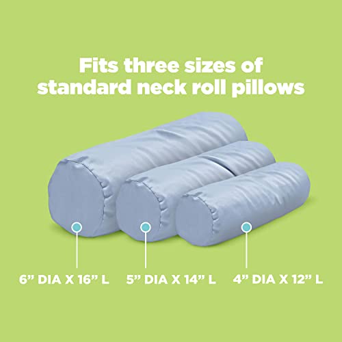 Cotton Neck Roll Pillowcase - Hypoallergenic and Smooth Natural Fabric Pillow Protector - Soft and Breathable Sateen Weave Pillow Cover with Enclosed Sleeve Design - Made in USA - Blue, 4" x 12" - color: Blue (Sateen Weave), size: 4" x 12"