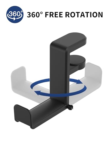 Headphone Hook Under Desk Holder 360-Degree Adjustable Rotation, Black - color: Black