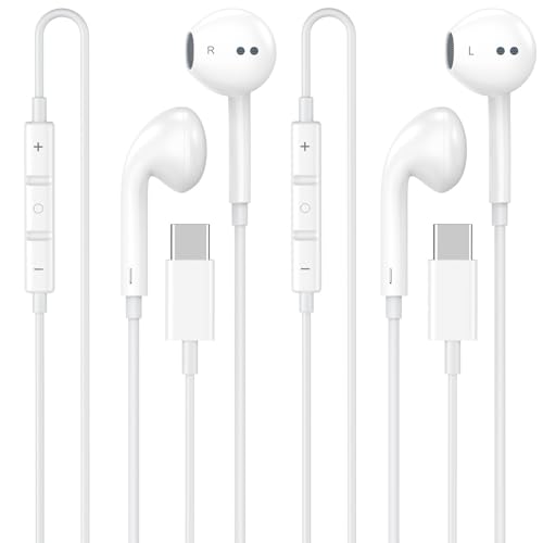 [Apple MFi Certified] USB C Headphones for iPhone 17 16 15 Pro Max 2 Pack | Wired USB C Earphones/Earbuds with Built-in Remote to Control Music/Phone Calls/Volume, Compatible for iPhone 17 16 15/Galaxy - color: CWhite