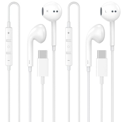 [Apple MFi Certified] USB C Headphones for iPhone 17 16 15 Pro Max 2 Pack | Wired USB C Earphones/Earbuds with Built-in Remote to Control Music/Phone Calls/Volume, Compatible for iPhone 17 16 15/Galaxy - color: CWhite