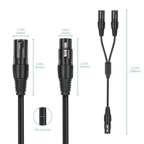 2 Pack XLR Splitter Cable,1 Female to 2 Male,5 FT Stereo Mic to L&R Audio Y-Splitter Cable - color: 5FT-2PACK, size: XLR 1 Female to 2 Male