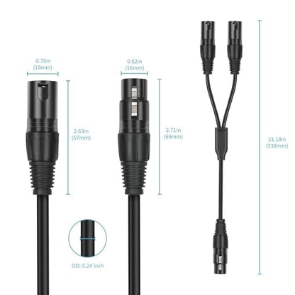 2 Pack XLR Splitter Cable,1 Female to 2 Male,5 FT Stereo Mic to L&R Audio Y-Splitter Cable - color: 5FT-2PACK, size: XLR 1 Female to 2 Male