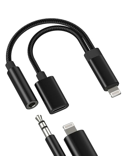 Lightning to 3.5mm Headphone Jack Adapter(2in1)for iPhone 14 13 12 Pro Max Charger Headset Splitter AUX Audio Cable Connector for Apple MFI Certified Earphone Charging Adaptor for iPad Car Accessories