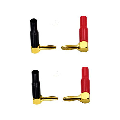 2 Pair 4mm Banana Plugs Screw Type Banana Plug 90 Degree Right Angle Speaker Cable Connector Copper Gold Plated (2 Black + 2 Red)