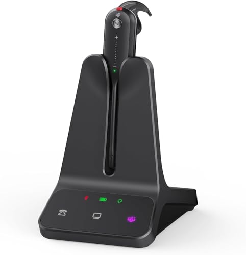 Yealink WH63 E2 Teams Wireless DECT Headset for Microsoft Teams, Convertible Mono Office Headset with Dual Noise Canceling Mics, Acoustic Shield, USB Base, 606 ft Range, 8H Talk Time