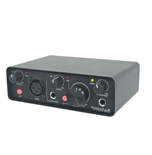 Rockville R-TRACK SOLO Recording USB C Audio Interface, 24Bit/192KHz | ASIO Drivers, 48V Phantom Power, Hi-Z Input, XLR, 2-In/2-Out, Steel Housing, Direct Monitoring, Mic Preamp, USB Cable