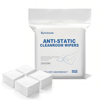 Anti-Static Microfiber cloths 4"x4"(400 Pcs,200GSM) | Lint Free Cloths,Reusable,Special ESD Protection Design is Suitable for Protecting Sensitive Electronic Components and Tools - size: 4"x4" (Pack of 400)