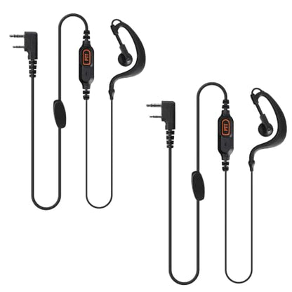 2-Pack K-Type Radio Earpiece Compatible with Baofeng UV-5R | 2-pin headset with mic, flexible earhook and orange PTT; fits UV-82, BF-888S, BF-F8HP, H-777, RT21 and select Kenwood radios
