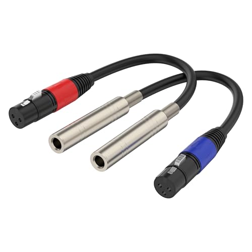 1/4“(6.35 mm) Female to XLR Female 3-Pin Socket Audio Cord, 1.1 Foot, 2 Packs, 6.35mm TRS/TS to XLR Jack Adapter, High-Purity 4N OFC Conductors, for Audio Electronic Devices - size: 1.1 foot, style: 1/4 female to XLR female