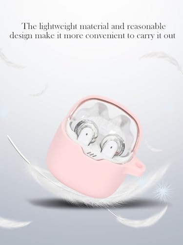 Case for JBL Tune Flex - True Wireless Noise Cancelling Earbuds,Soft Protective,BOVUGAC Silicone Case Cover with Keychain & Cleaning Kit & Lanyard for JBL Tune Flex Earbuds-Pink - color: Pink