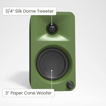 Kanto ORAMN 100W Powered Reference Desktop Computer Speakers with Bluetooth 5.0 and USB-C Input | Bi-Amplified | 100 Hz Automatic Crossover | Reference Quality Sound | Pair | Moss - color: Moss, size: 3" Woofer - 100 Watts