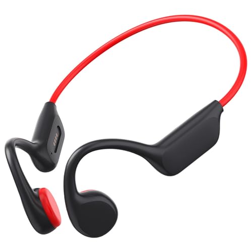 Bone Conduction Headphones IPX8 Waterproof 32GB Bluetooth 5.3 Wireless Headset with Microphone for Swim (Red) - color: Red