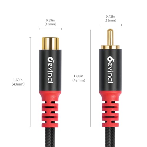 RCA Female to Male Extension Cable - Premium Audio Extender Cord for High Sound Quality & Durability, Compatible with Home Theater, TV, Soundbar - 20ft/6m - size: 20 ft