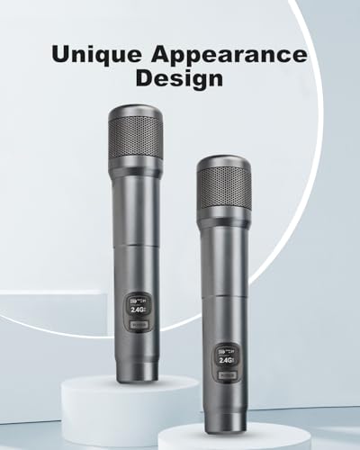 Wireless Microphone, Dual Handheld Dynamic Mic with Rechargeable Receiver, 40H Duration, 200ft Range, Plug and Play, Karaoke Microphone for Singing, Karaoke, Meeting, Church, Wedding - color: Silver